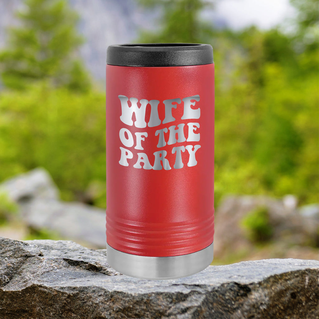 Wife Of The Party Slim Can Koozie Drinkware Tshirts.com Red  
