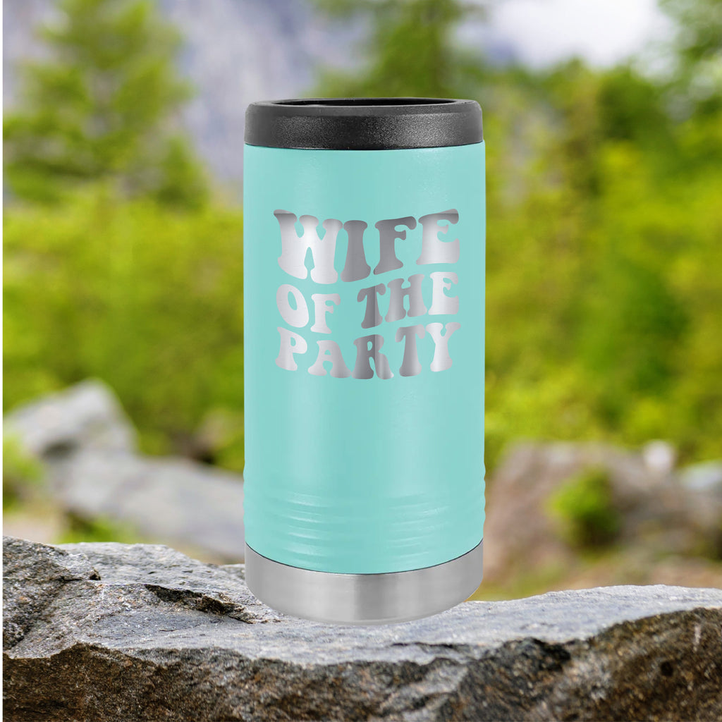 Wife Of The Party Slim Can Koozie Drinkware Tshirts.com Teal  