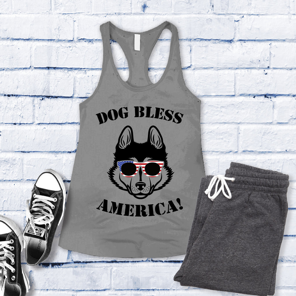 Husky Dog Bless America Women's Tank Top Tank Top tshirts.com Heather Grey S 