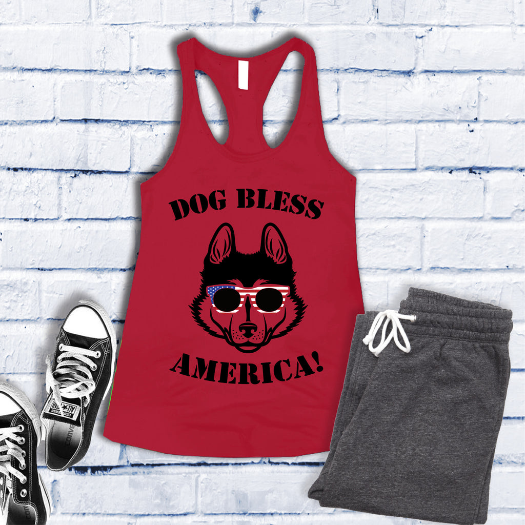Husky Dog Bless America Women's Tank Top Tank Top tshirts.com Red S 