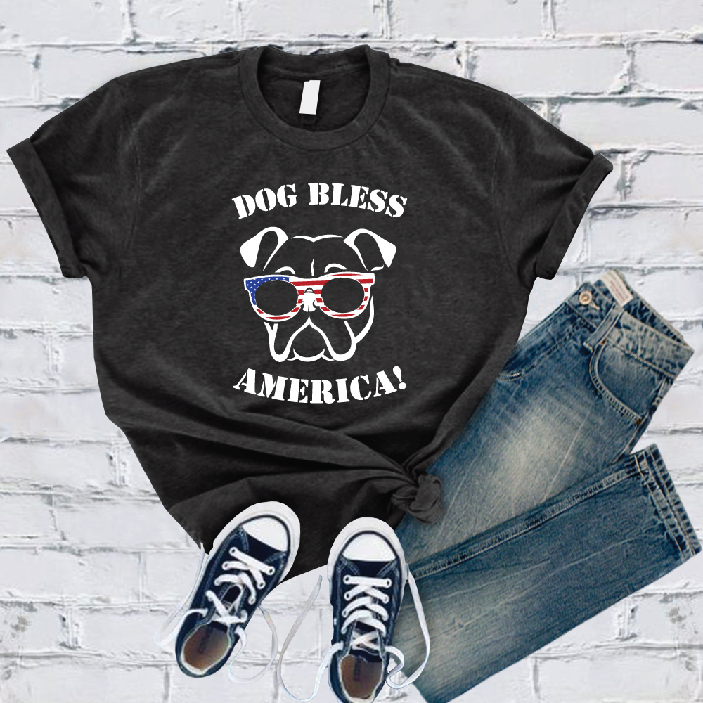 English Bulldog Dog Bless America T-Shirt T-Shirt tshirts.com Dark Grey Heather S 