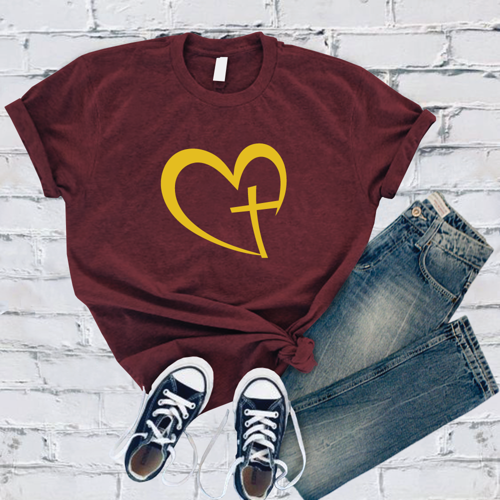 Cross In Heart T-Shirt T-Shirt Tshirts.com Maroon S 