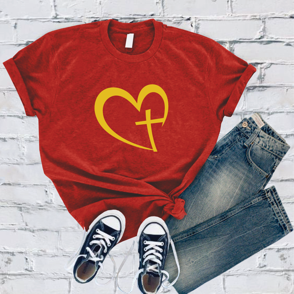 Cross In Heart T-Shirt T-Shirt Tshirts.com Red S 