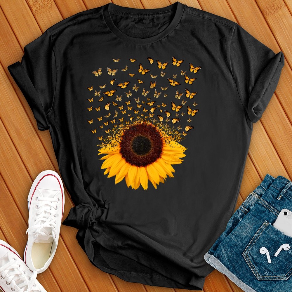 Adorable Butterfly Sunflower T-Shirt T-Shirt tshirts.com Black S 