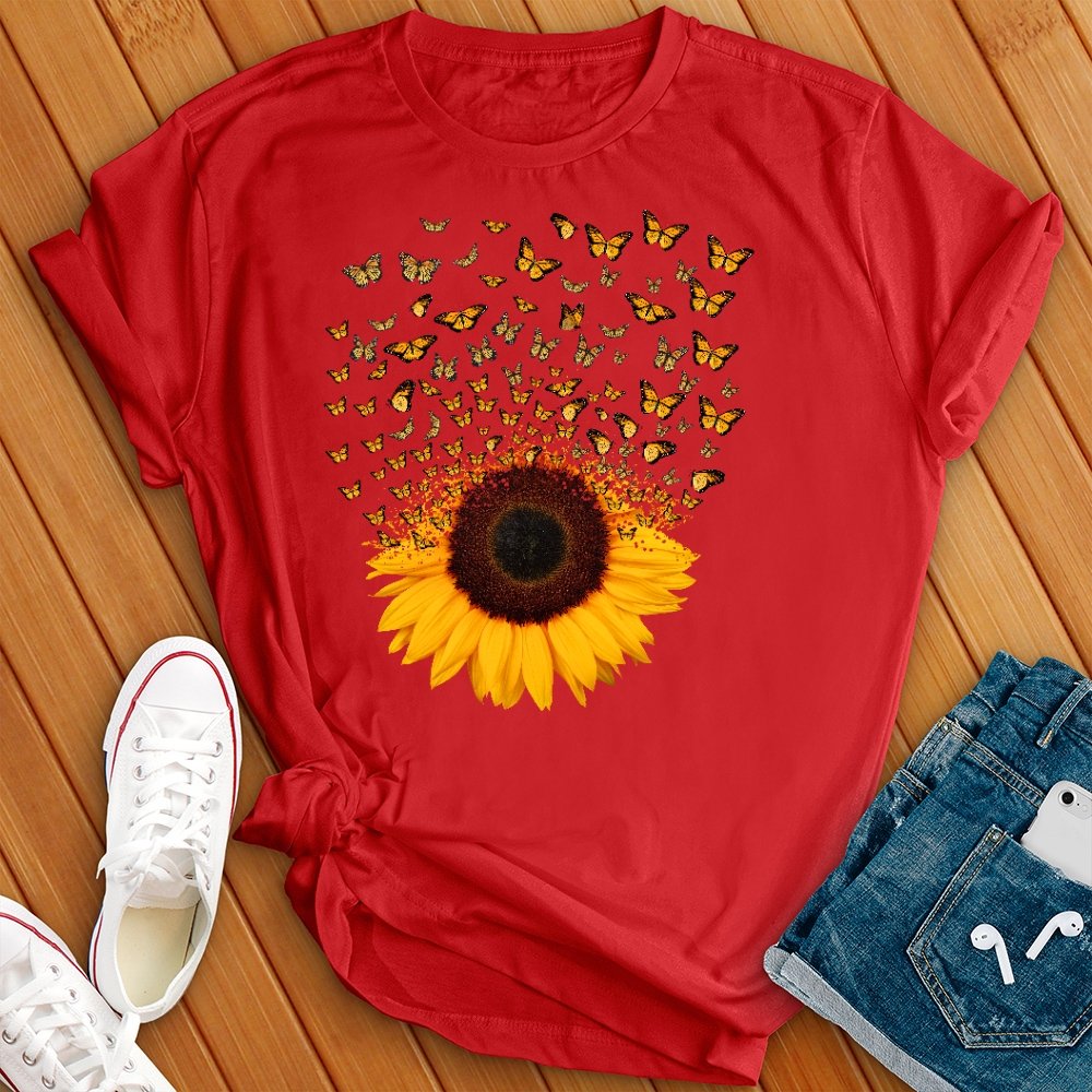 Adorable Butterfly Sunflower T-Shirt T-Shirt tshirts.com Red L 