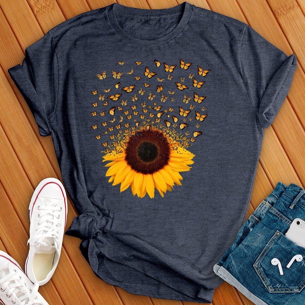 Adorable Butterfly Sunflower T-Shirt T-Shirt tshirts.com Heather Navy L 