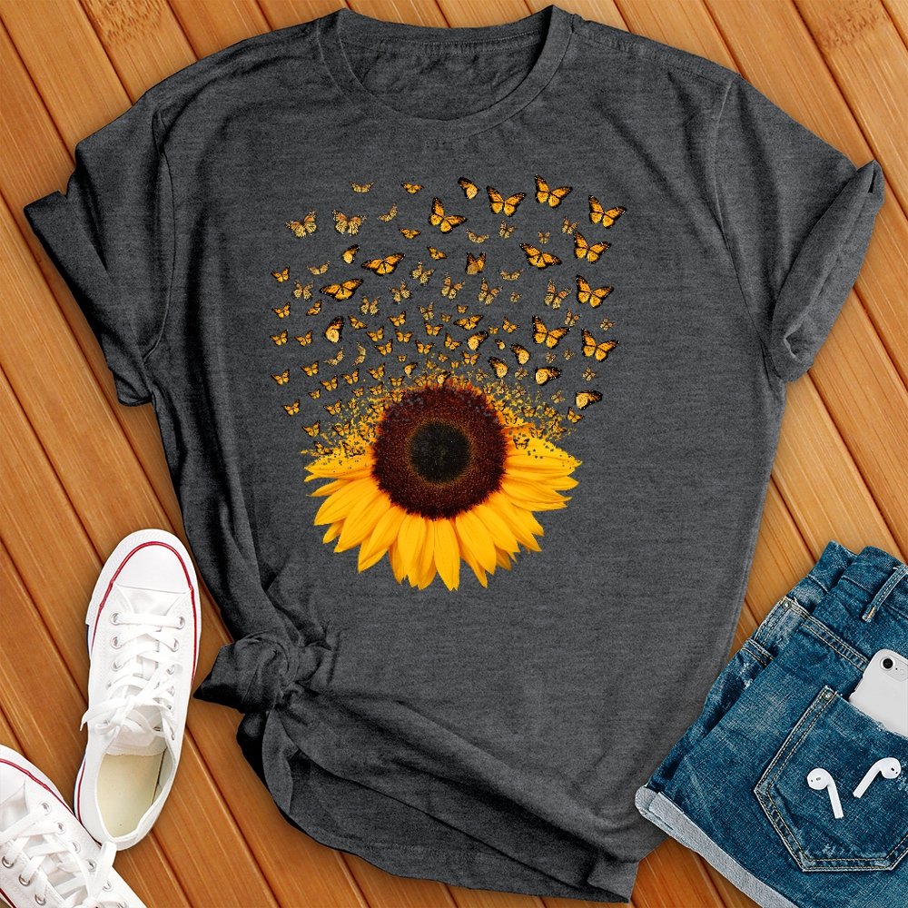 Adorable Butterfly Sunflower T-Shirt T-Shirt tshirts.com Dark Grey Heather L 