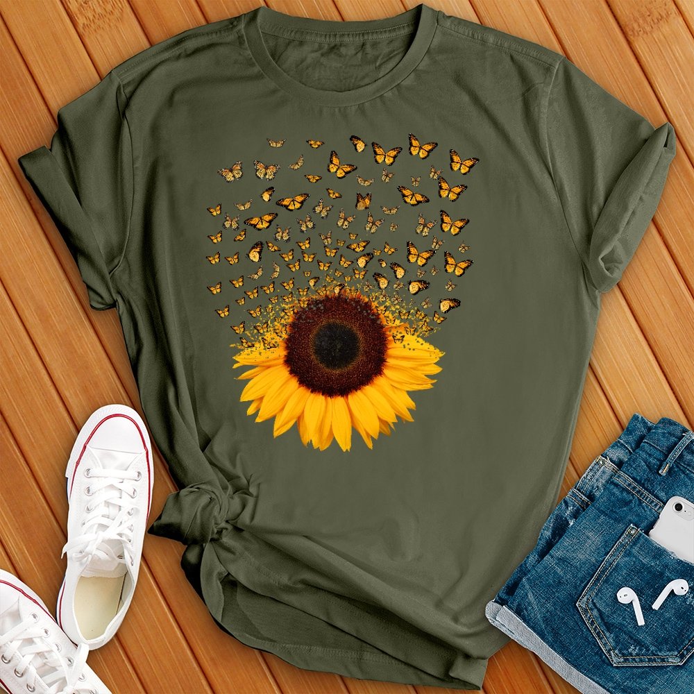 Adorable Butterfly Sunflower T-Shirt T-Shirt tshirts.com Military Green L 