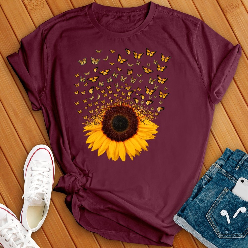 Adorable Butterfly Sunflower T-Shirt T-Shirt tshirts.com Maroon S 