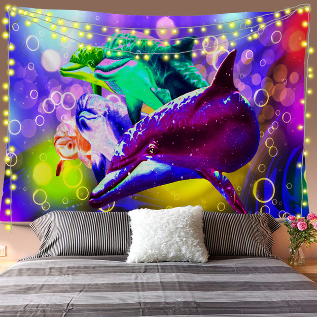 Psychedelic Dolphins Tapestry Image