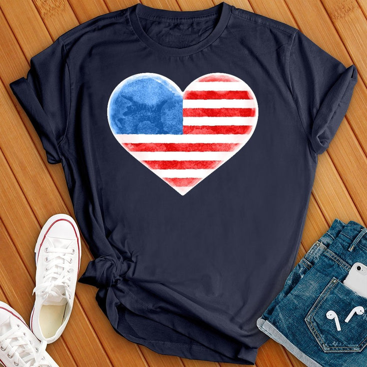 Flag Heart Watercolor T-Shirt Image