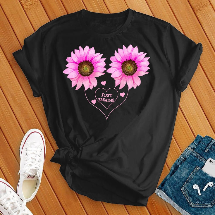 Just Breathe Sunflower Heart T-Shirt Image