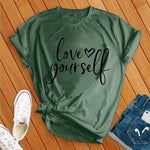 Love Yourself Heart Black T-Shirt Image