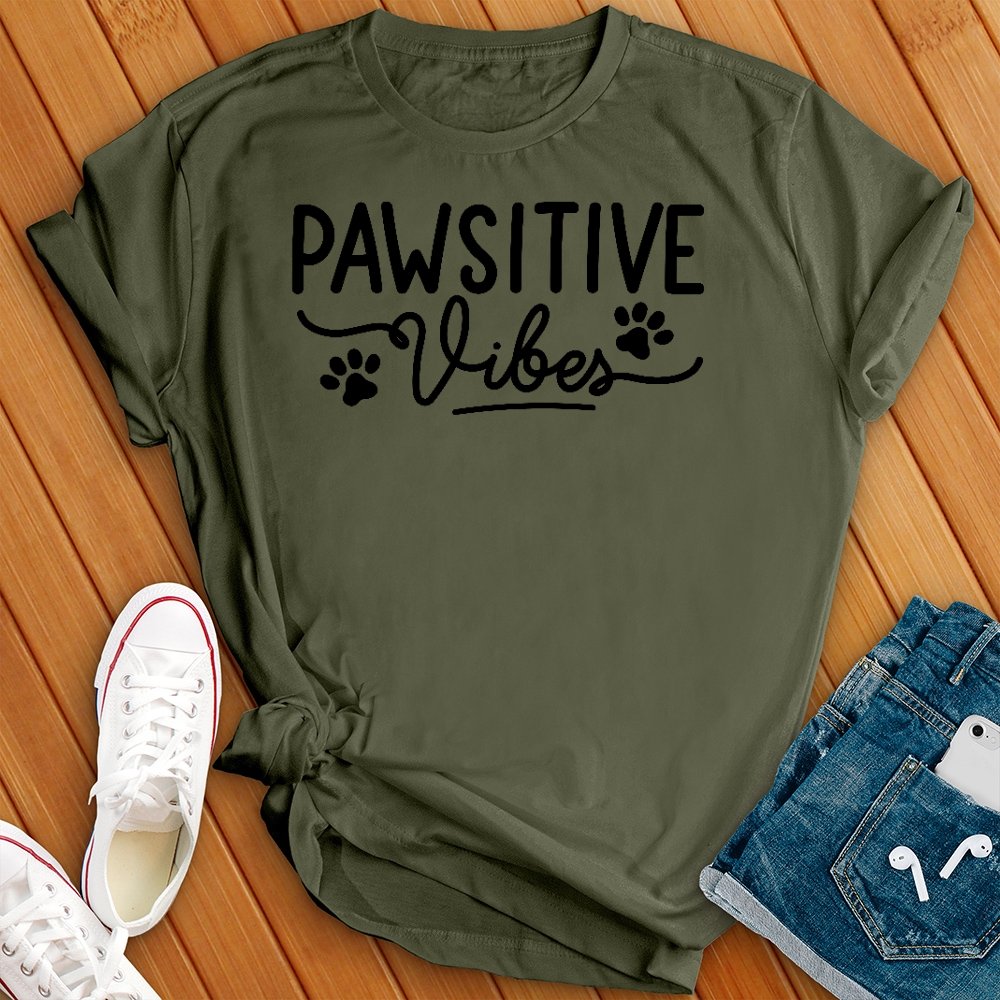Pawsitive Vibes T-Shirt T-Shirt tshirts.com Military Green L 