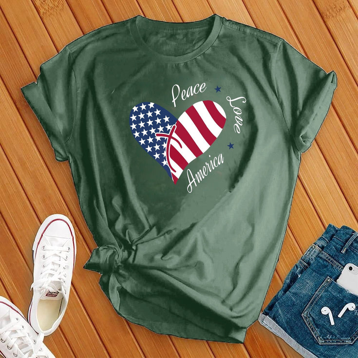 Peace Love America Heart T-Shirt Image